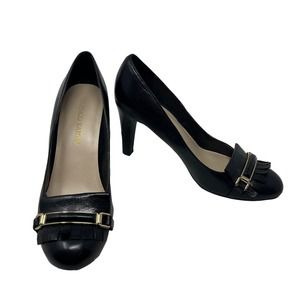 Franco Sarto‎ Women's Size 8.5M Rufina Black Leather Kiltie Slip On Pumps